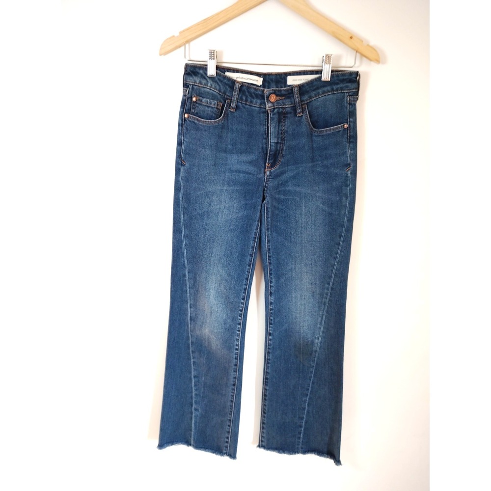 Anthropologie Pilcro and the Letterpress Medium Wash Flare Leg Jeans Fray Hem 25 - Picture 2 of 13